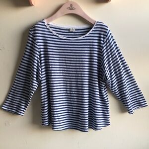 POETRY sz 12 top 100% linen blue and white stripes scoop neck 3/4 length sleeves